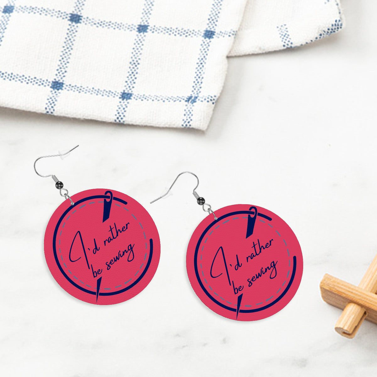 Circle Drop Earrings with "I'd Rather be Sewing" design – The Perfect Gift for People who Love to Sew