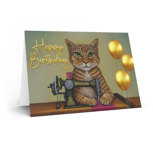 Birthday Card Ginger Sewing Cat