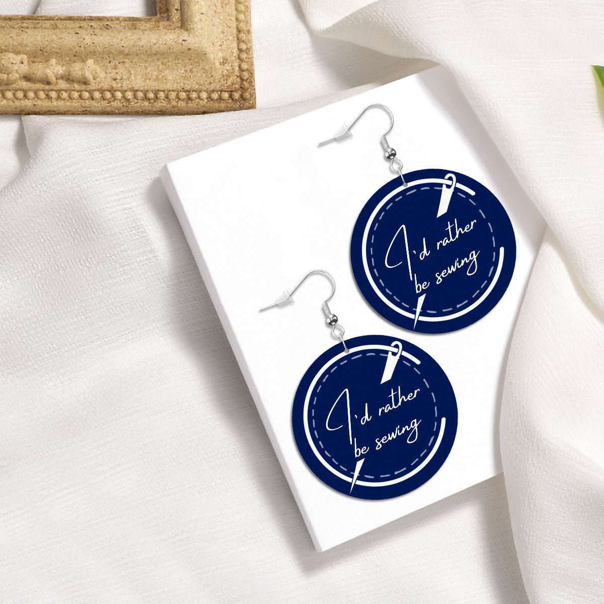 Circle Drop Earrings with "I'd Rather be Sewing" design – The Perfect Gift for People who Love to Sew