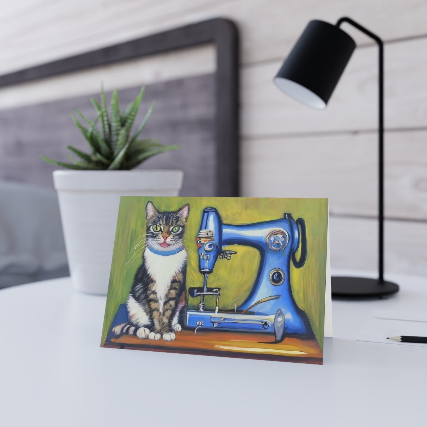 Cute Sewing Cat Blank Card