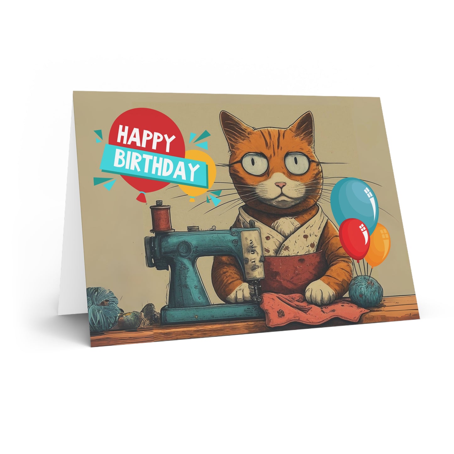 Birthday Card Seamstress Cat