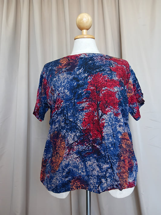 Women's Short Sleeve Top 100% Viscose Blue Red Trees