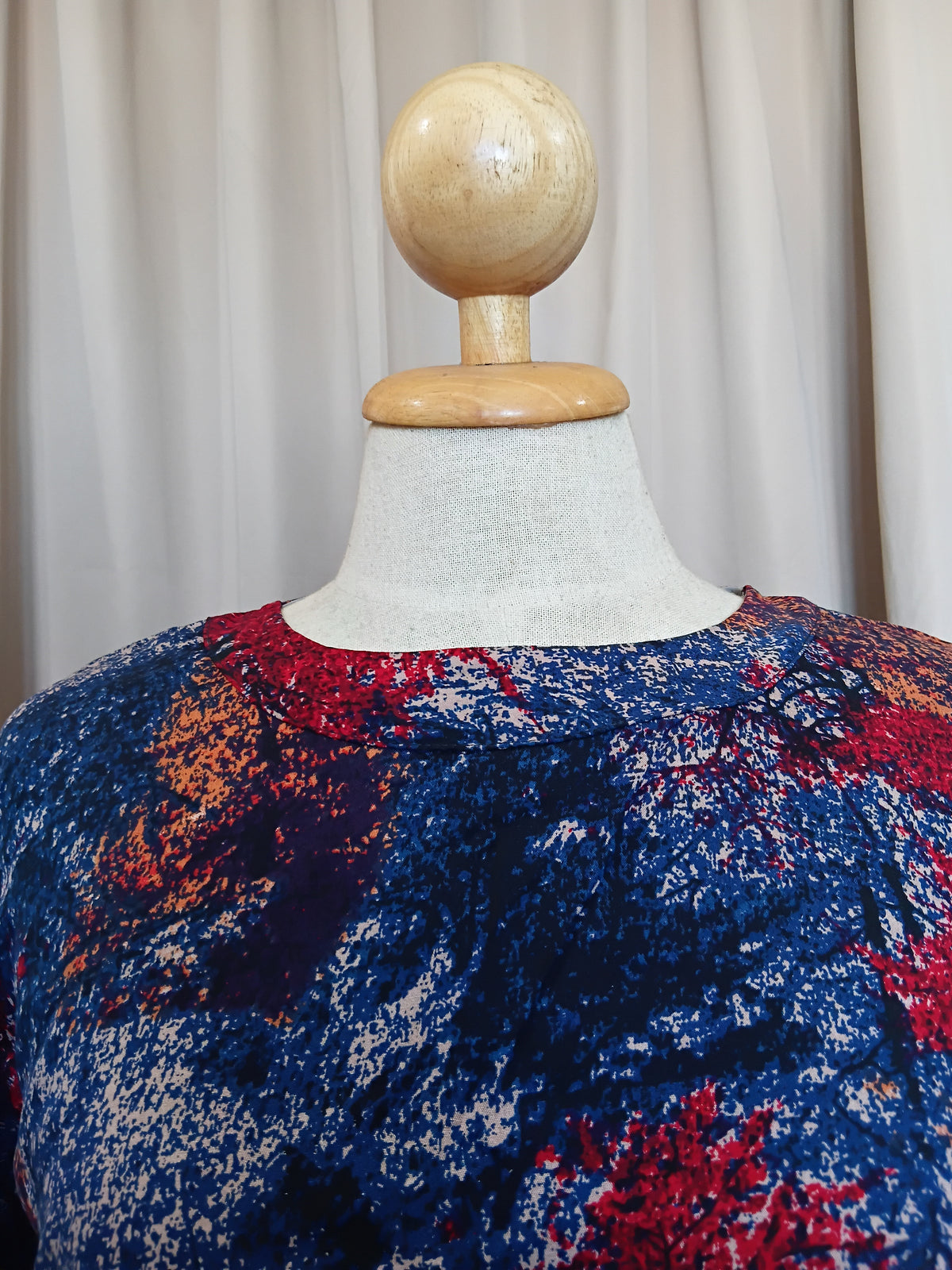 Women's Short Sleeve Top 100% Viscose Blue Red Trees