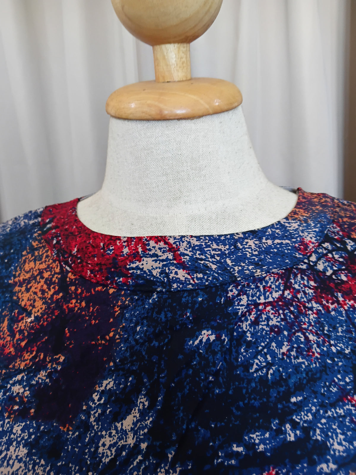 Women's Short Sleeve Top 100% Viscose Blue Red Trees
