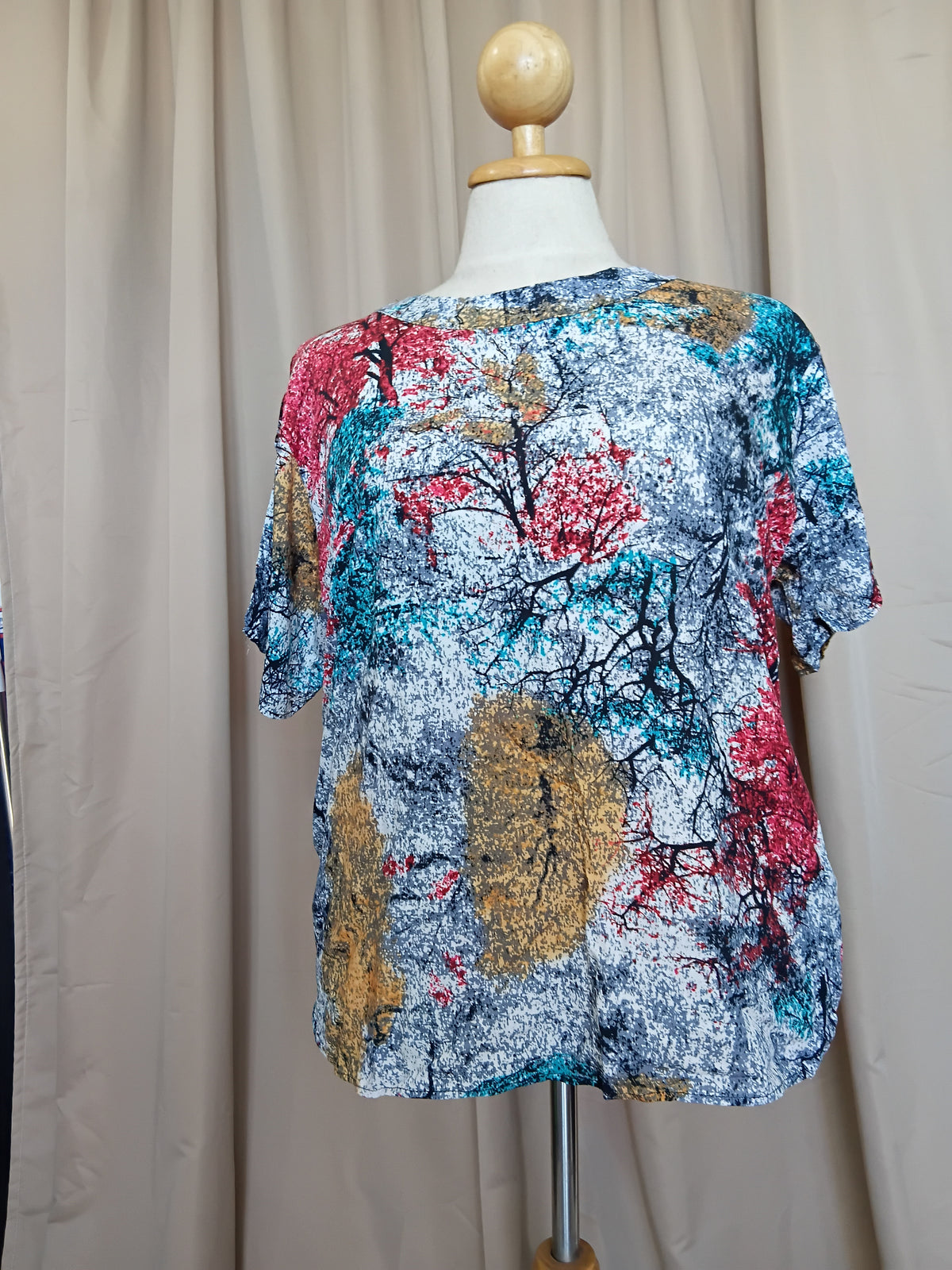 Women's Short Sleeve Top 100% Viscose Teal Trees
