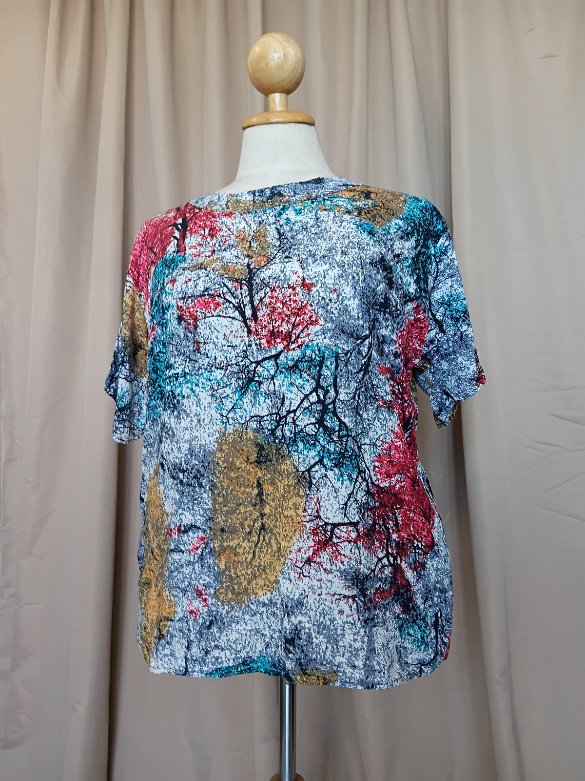 Women's Short Sleeve Top 100% Viscose Teal Trees