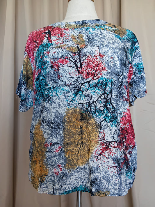Women's Short Sleeve Top 100% Viscose Teal Trees