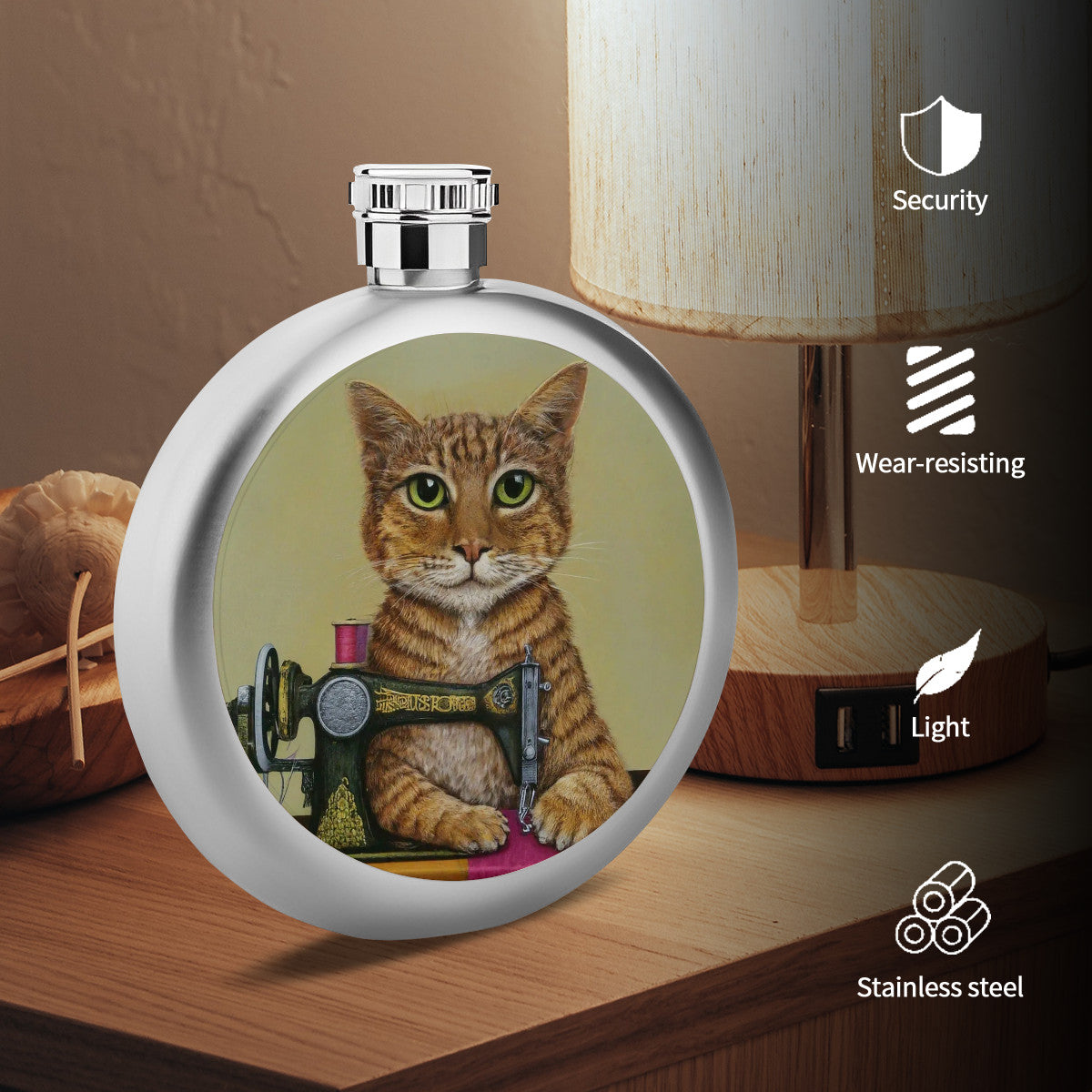 Flask with "Sewing Cats" design – The Perfect Gift for People who Love to Sew