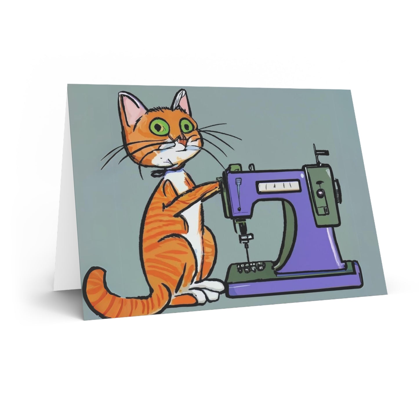 Orange Sewing Cat Blank Card
