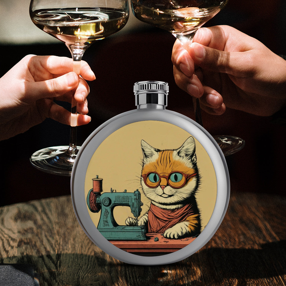 Flask with "Sewing Cats" design – The Perfect Gift for People who Love to Sew