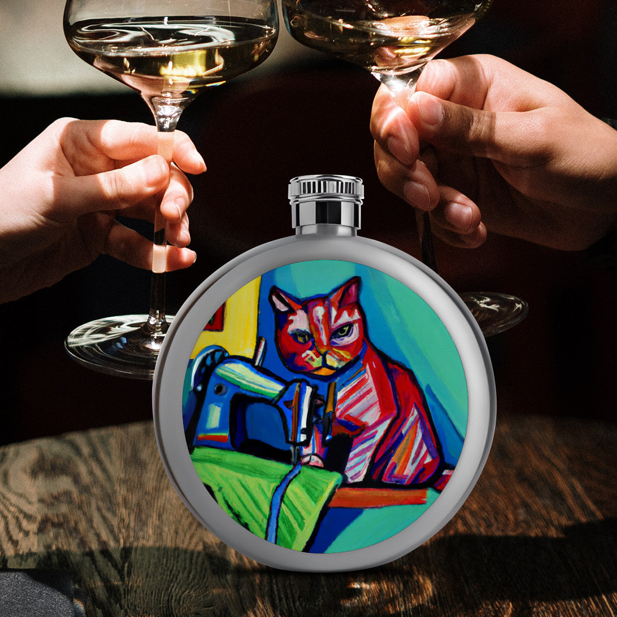 Flask with "Sewing Cats" design – The Perfect Gift for People who Love to Sew