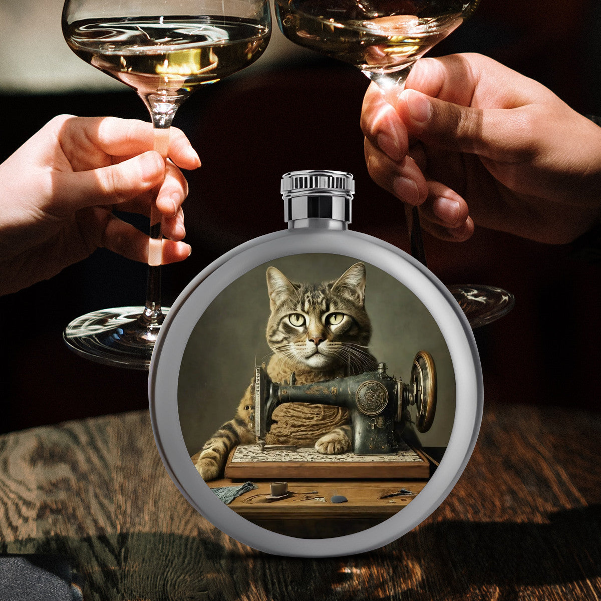 Flask with "Sewing Cats" design – The Perfect Gift for People who Love to Sew