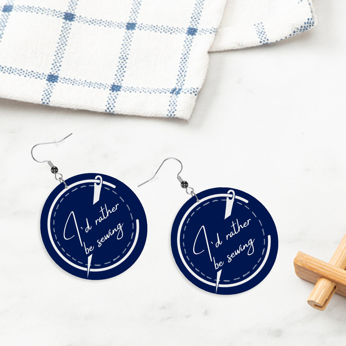 Circle Drop Earrings with "I'd Rather be Sewing" design – The Perfect Gift for People who Love to Sew