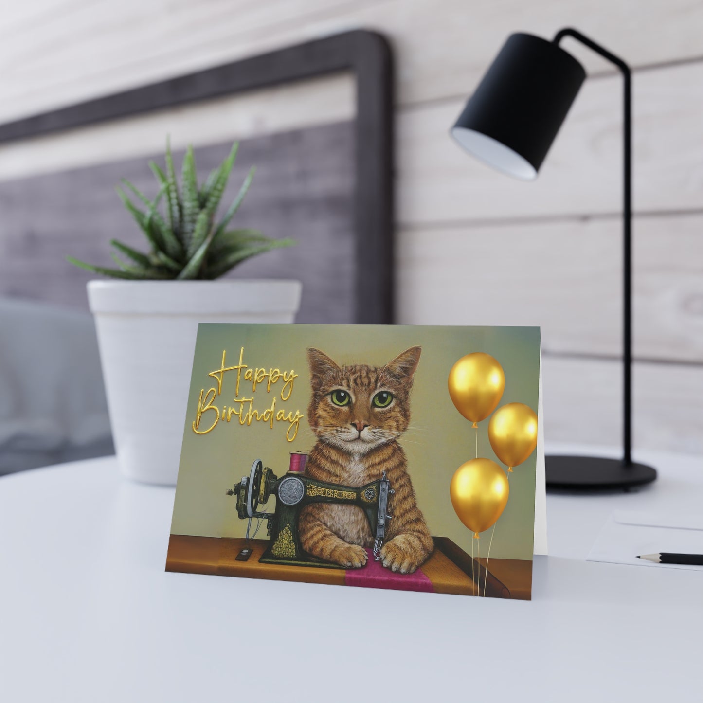 Birthday Card Ginger Sewing Cat