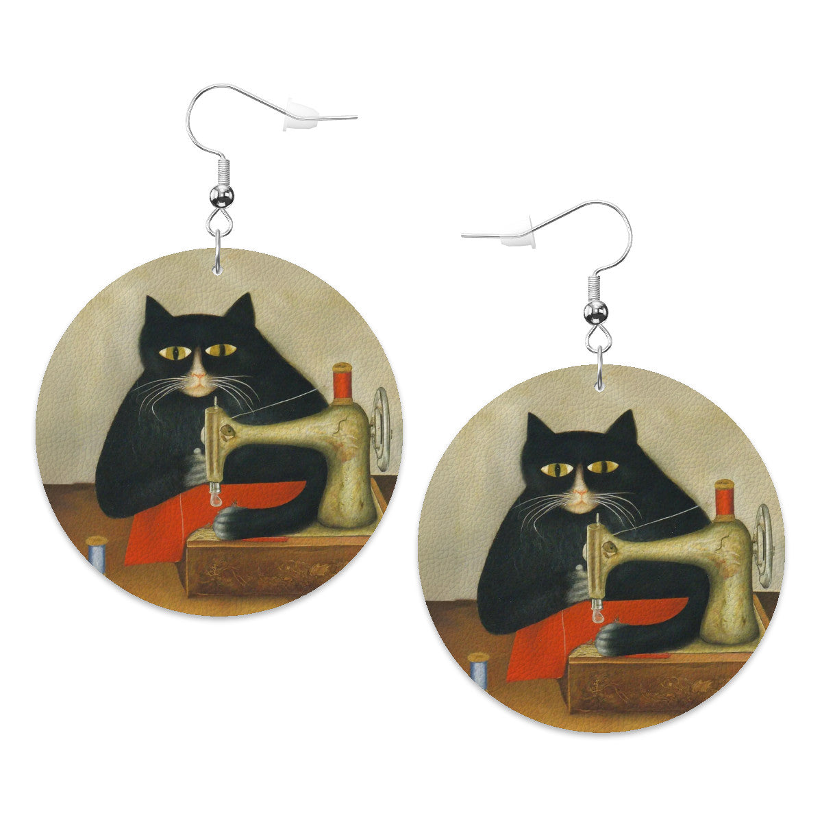 Circle Drop Earrings with "Sewing Cats" design – The Perfect Gift for People who Love to Sew