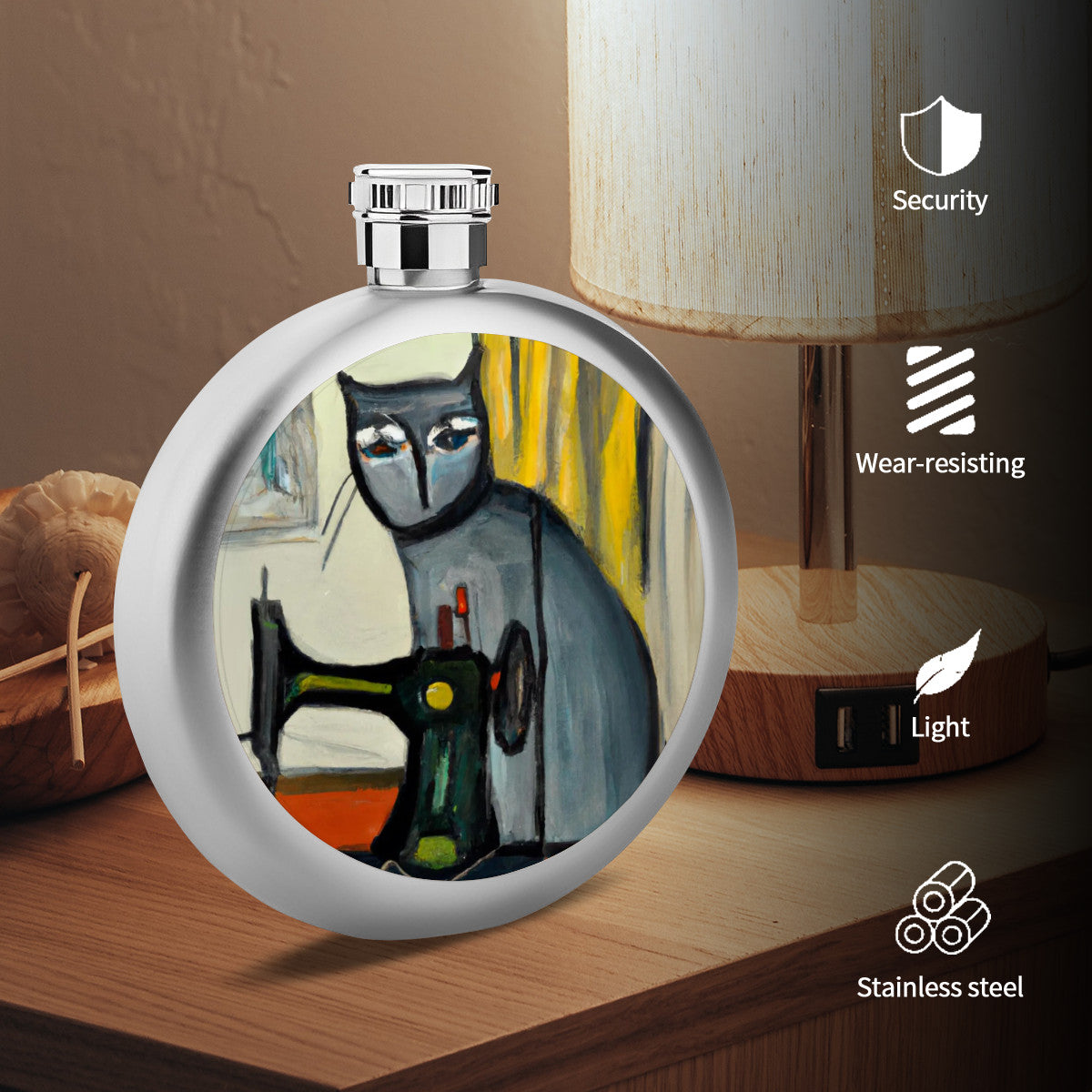 Flask with "Sewing Cats" design – The Perfect Gift for People who Love to Sew