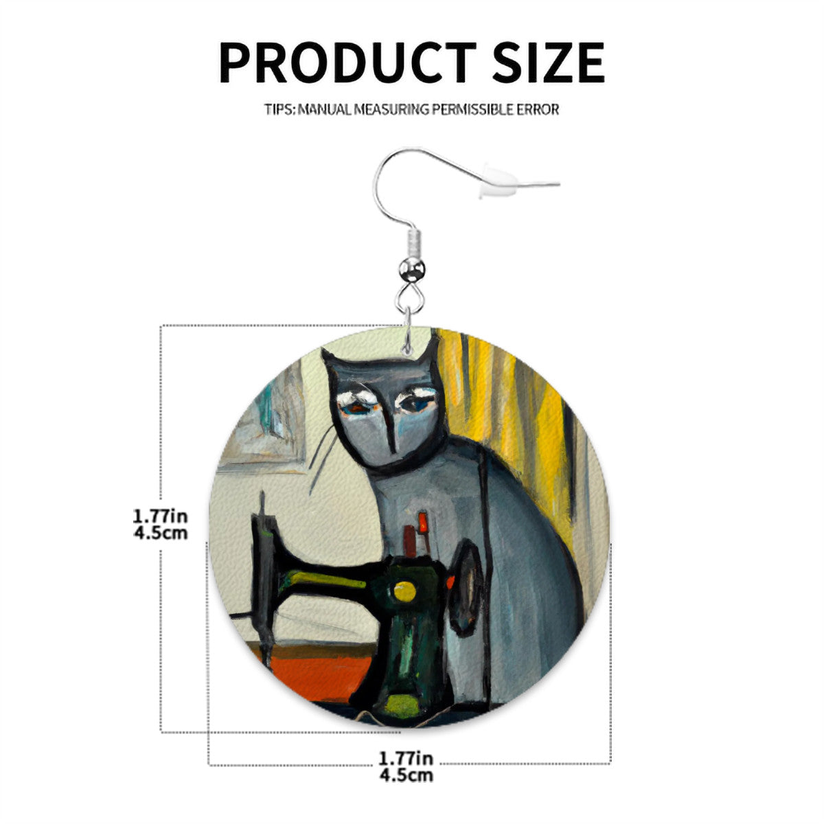 Circle Drop Earrings with "Sewing Cats" design – The Perfect Gift for People who Love to Sew