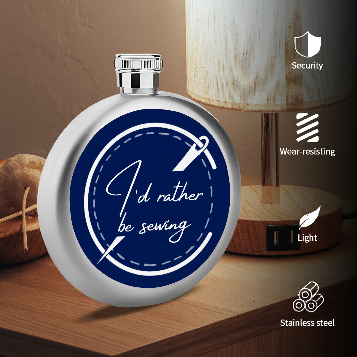 Flask with "I'd Rather Be Sewing" design – The Perfect Gift for People who Love to Sew