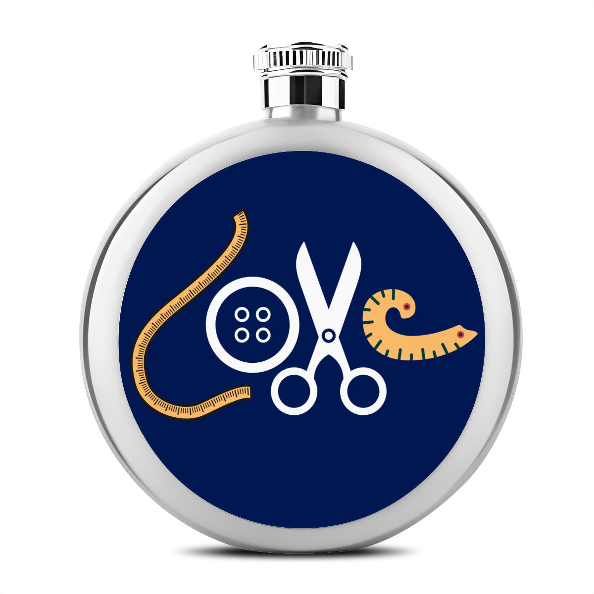 Navy Flask with "Love Sewing" design, the Perfect Gift for People who Love to Sew