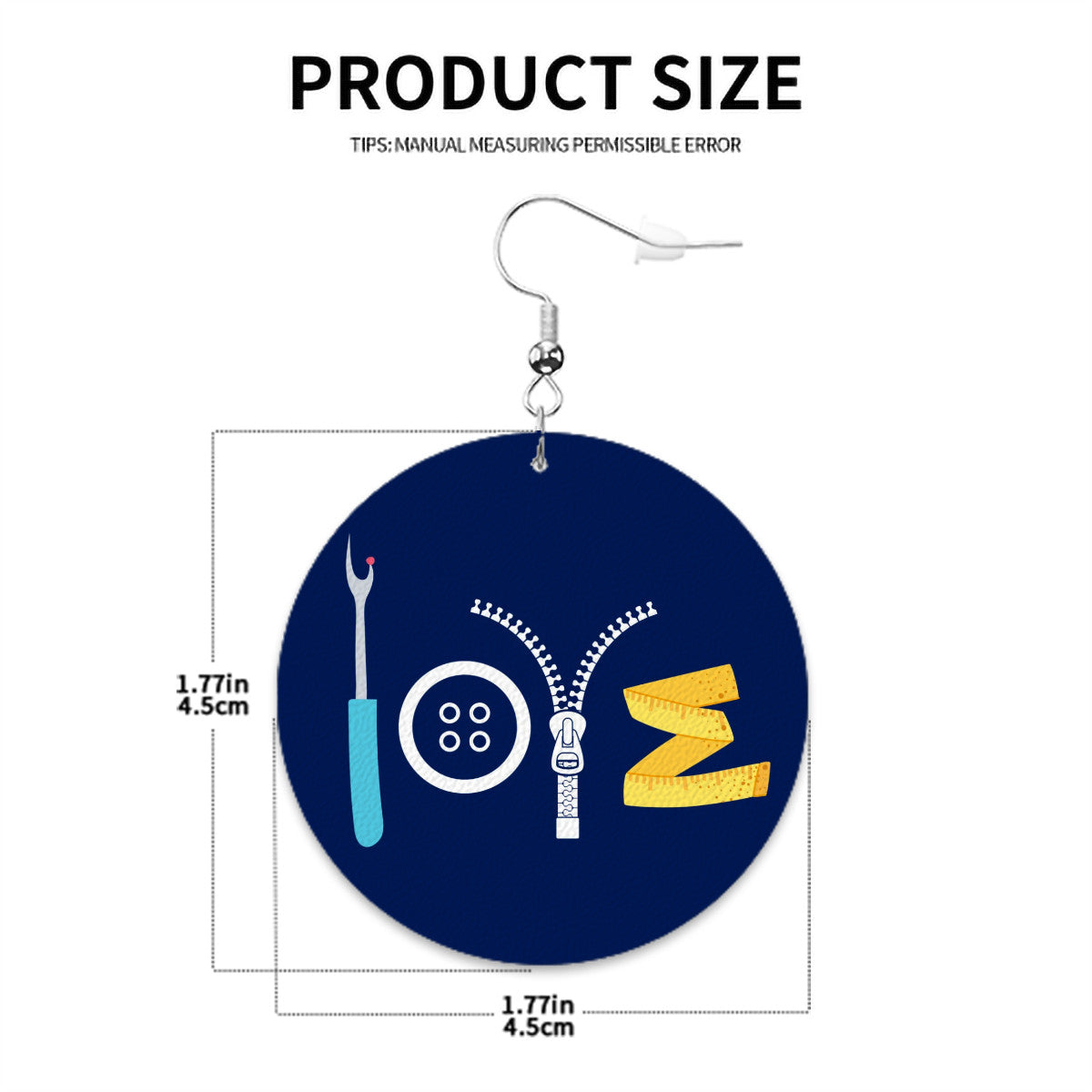 Love Sewing 5 Circle Drop Leather Earrings -  Navy