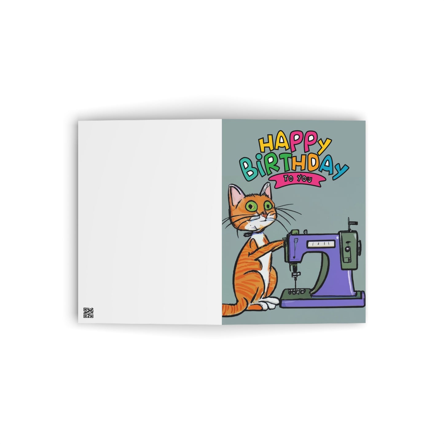 Birthday Card Orange Sewing Cat