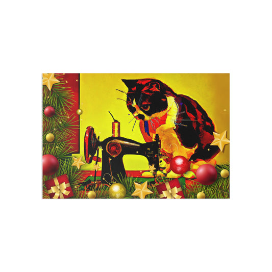 Pop Art Sewing Cat Holiday Postcard