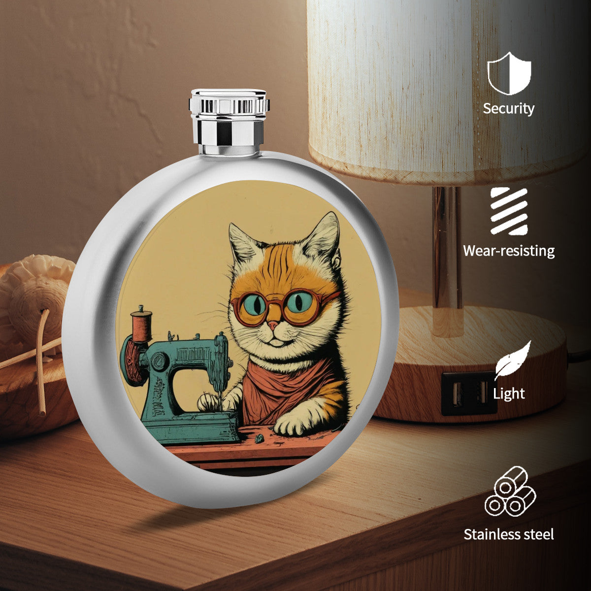 Flask with "Sewing Cats" design – The Perfect Gift for People who Love to Sew