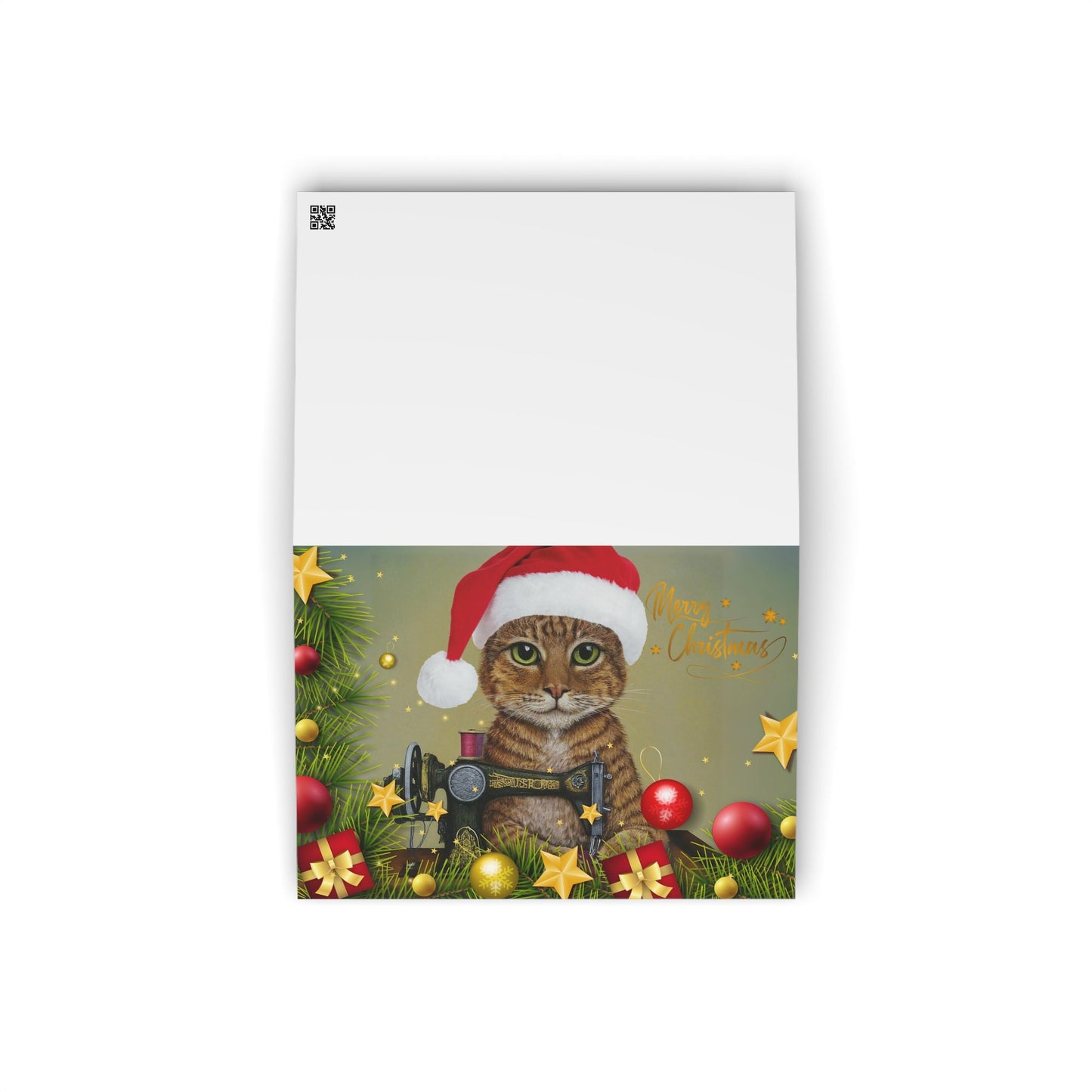 Merry Christmas Ginger Sewing Cat Card