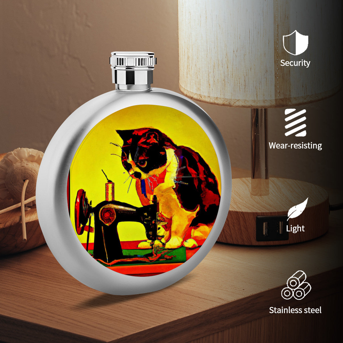 Flask with "Sewing Cats" design – The Perfect Gift for People who Love to Sew