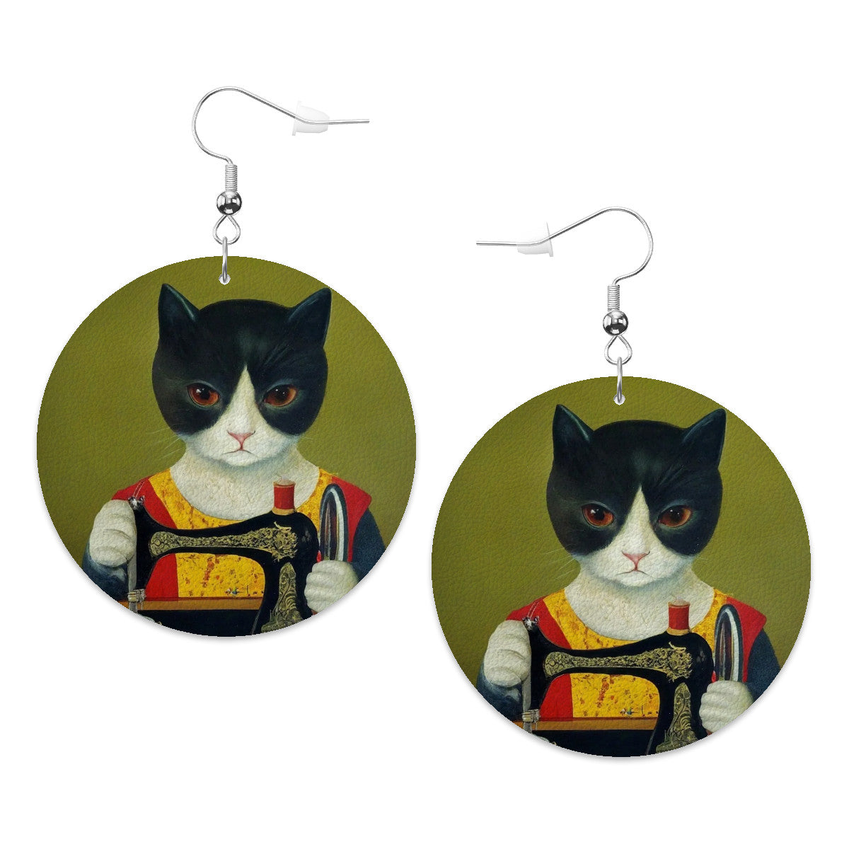 Circle Drop Earrings with "Sewing Cats" design – The Perfect Gift for People who Love to Sew