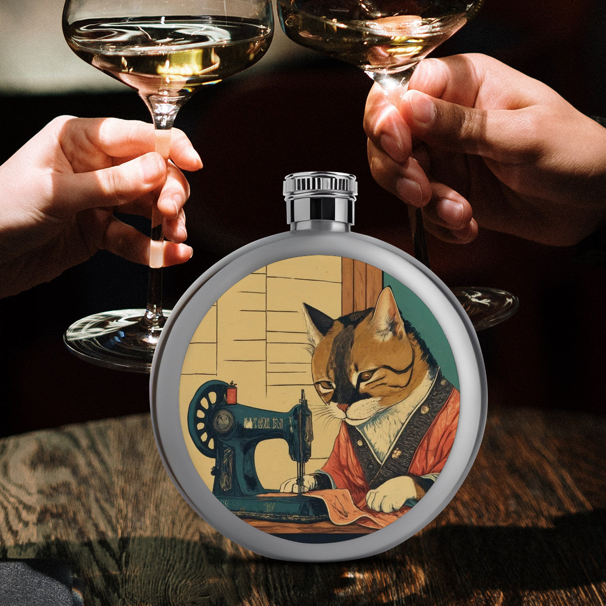 Flask with "Sewing Cats" design – The Perfect Gift for People who Love to Sew