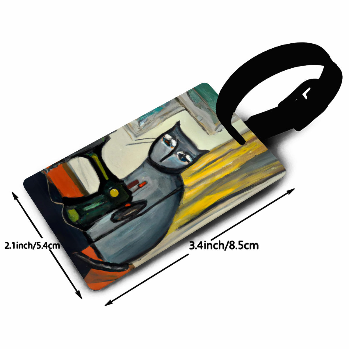 Luggage Tag with "Sewing Cat" design, the ideal gift for people who love to sew, cat lovers, and travelers.