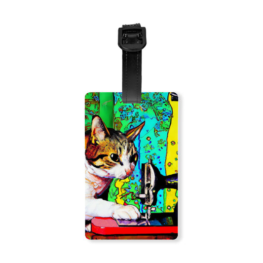 Luggage Tag with "Sewing Cat" design, the ideal gift for people who love to sew, cat lovers, and travelers.