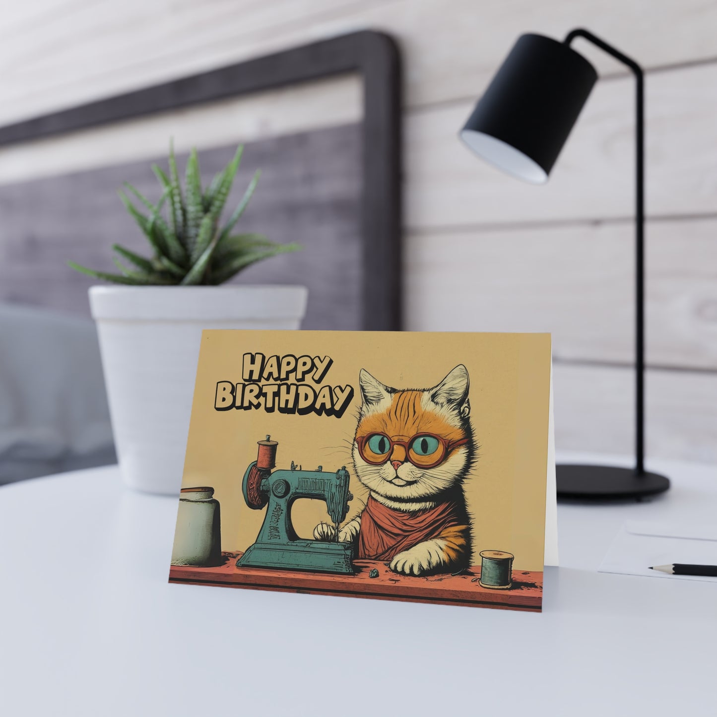 Birthday Card Sewing Cat