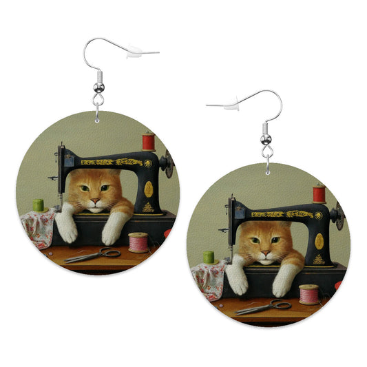 Circle Drop Earrings with "Sewing Cats" design – The Perfect Gift for People who Love to Sew