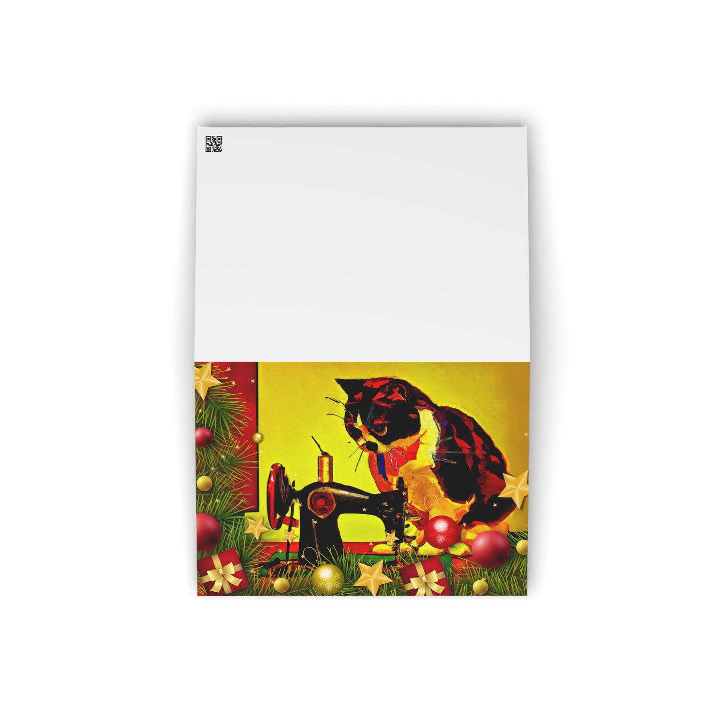 Pop Art Sewing Cat Greeting Cards | Holiday Wishes