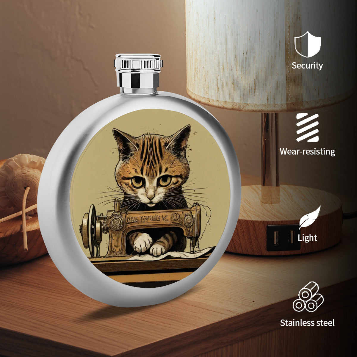 Flask with "Sewing Cats" design – The Perfect Gift for People who Love to Sew