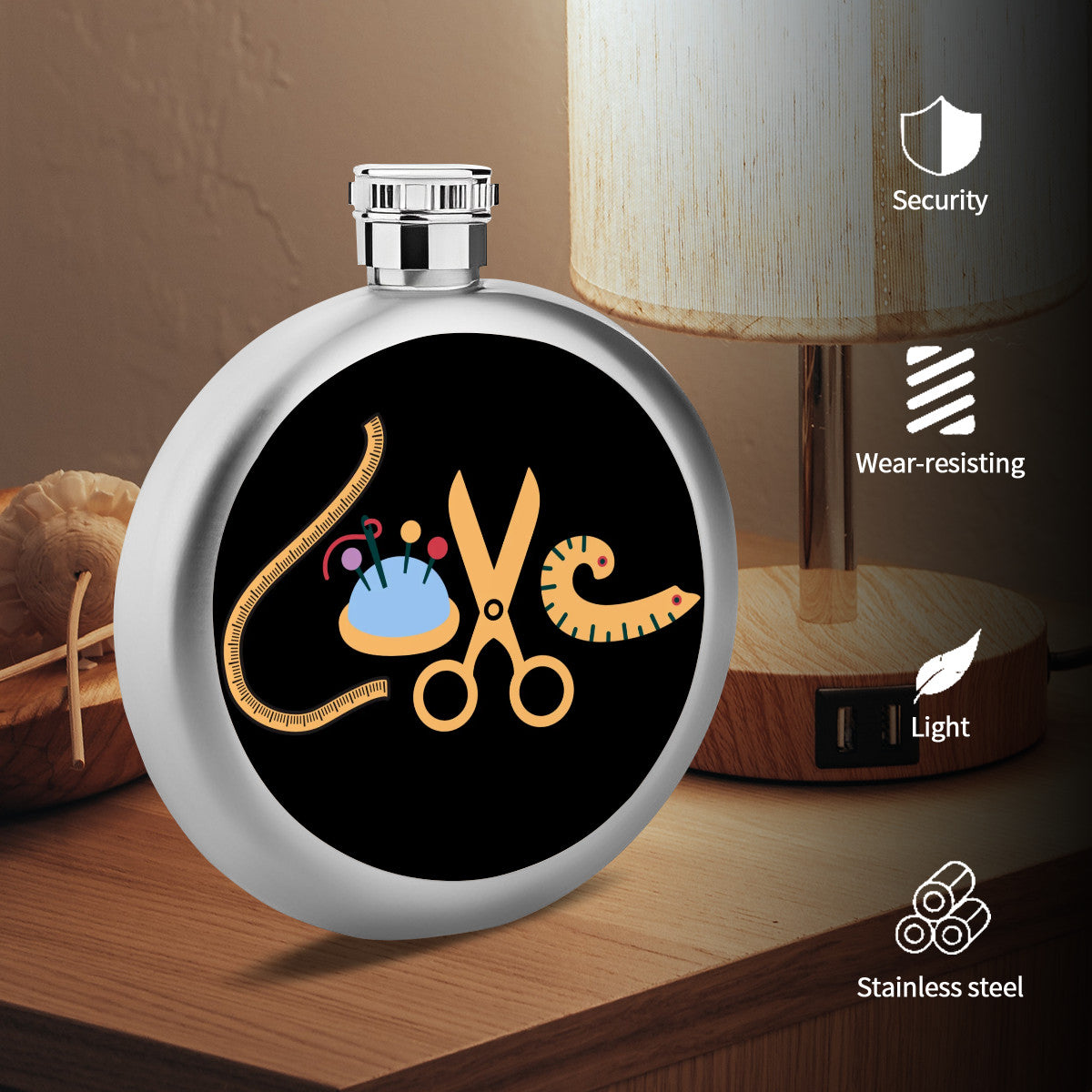 Love Sewing 4 Flask - Black