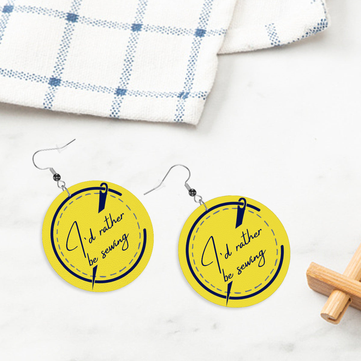 Circle Drop Earrings with "I'd Rather be Sewing" design – The Perfect Gift for People who Love to Sew