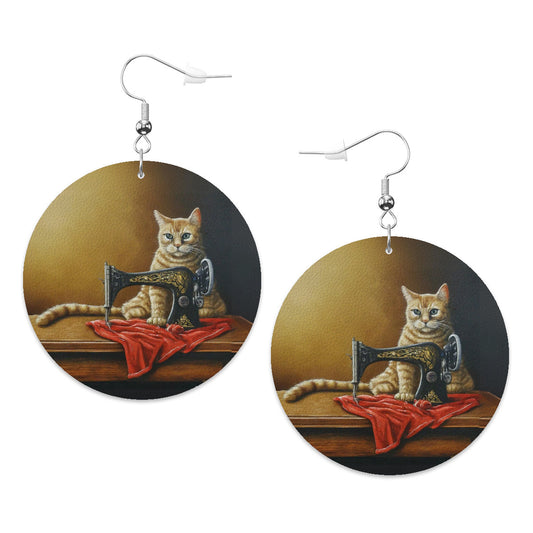 Circle Drop Earrings with "Sewing Cats" design – The Perfect Gift for People who Love to Sew