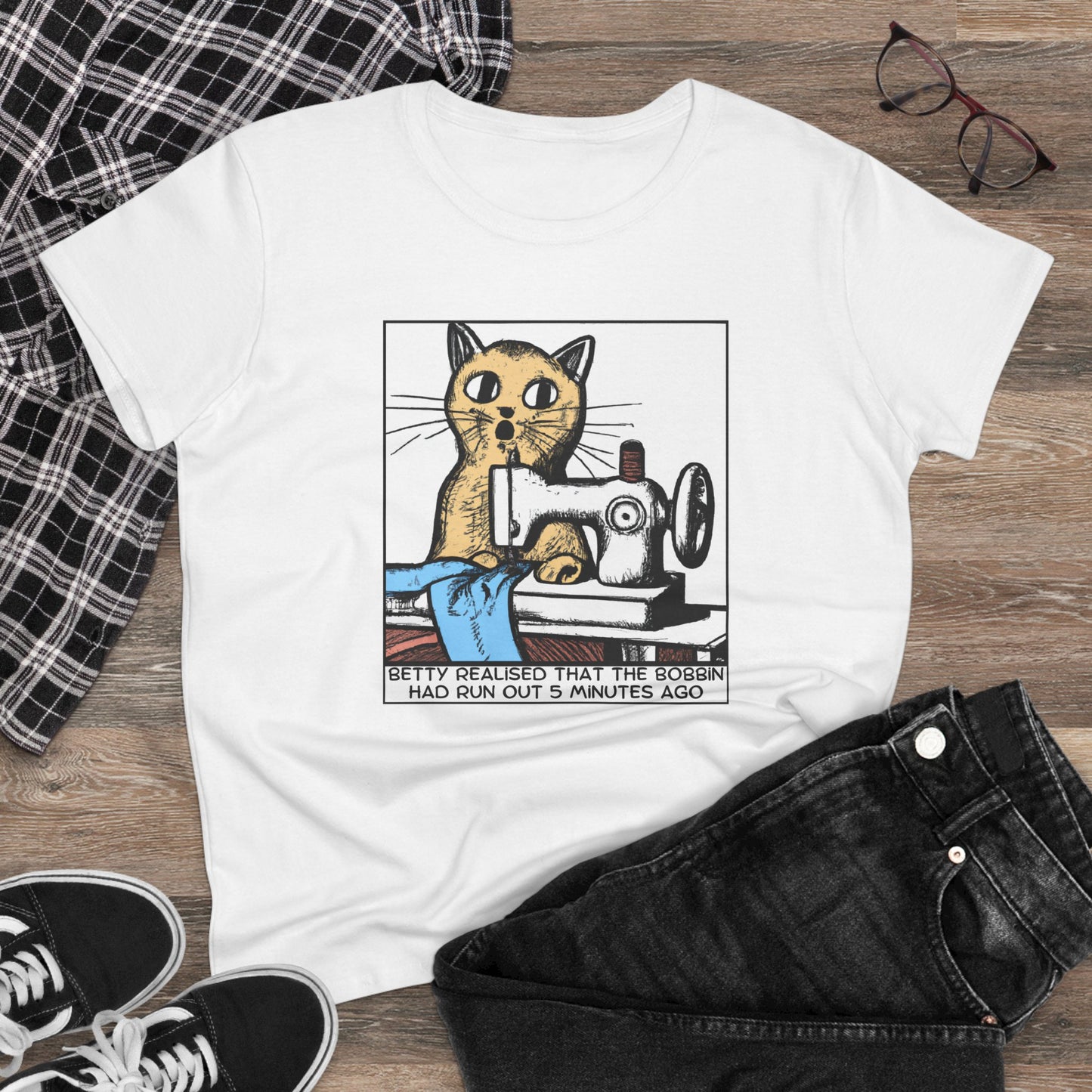 Cute Betty Bobbin Cat Sewing Tee