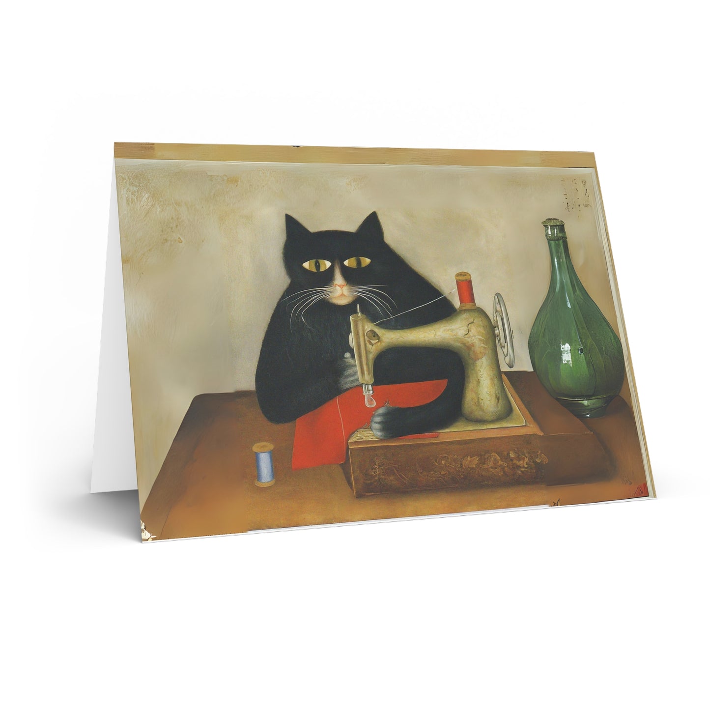 Black Sewing Cat Blank Card