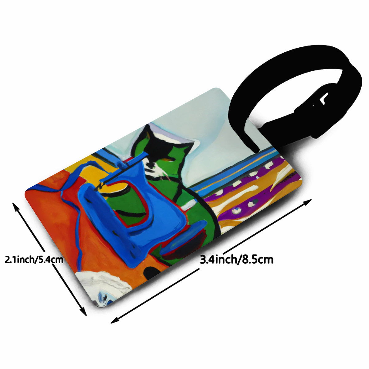 Luggage Tag with "Sewing Cat" design, the ideal gift for people who love to sew, cat lovers, and travelers.