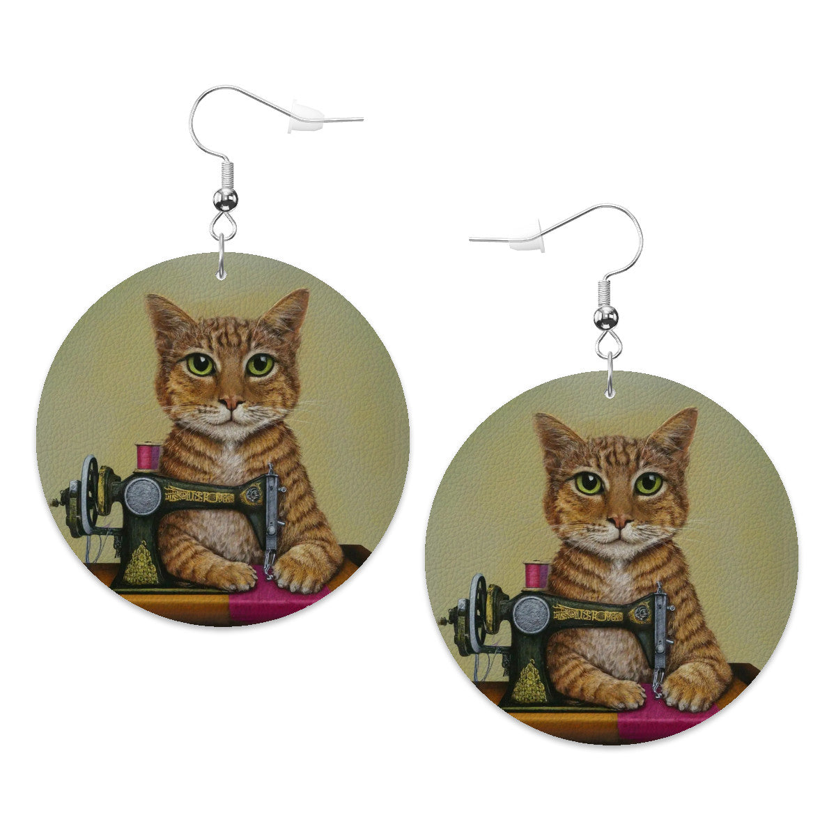 Circle Drop Earrings with "Sewing Cats" design – The Perfect Gift for People who Love to Sew