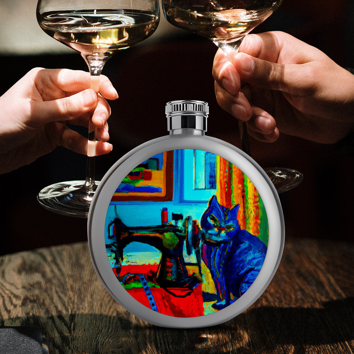 Flask with "Sewing Cats" design – The Perfect Gift for People who Love to Sew