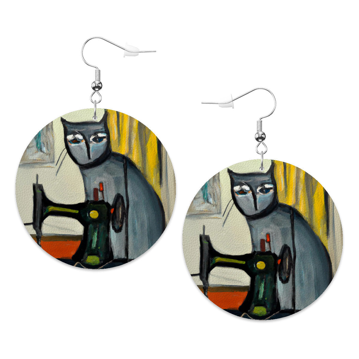 Circle Drop Earrings with "Sewing Cats" design – The Perfect Gift for People who Love to Sew