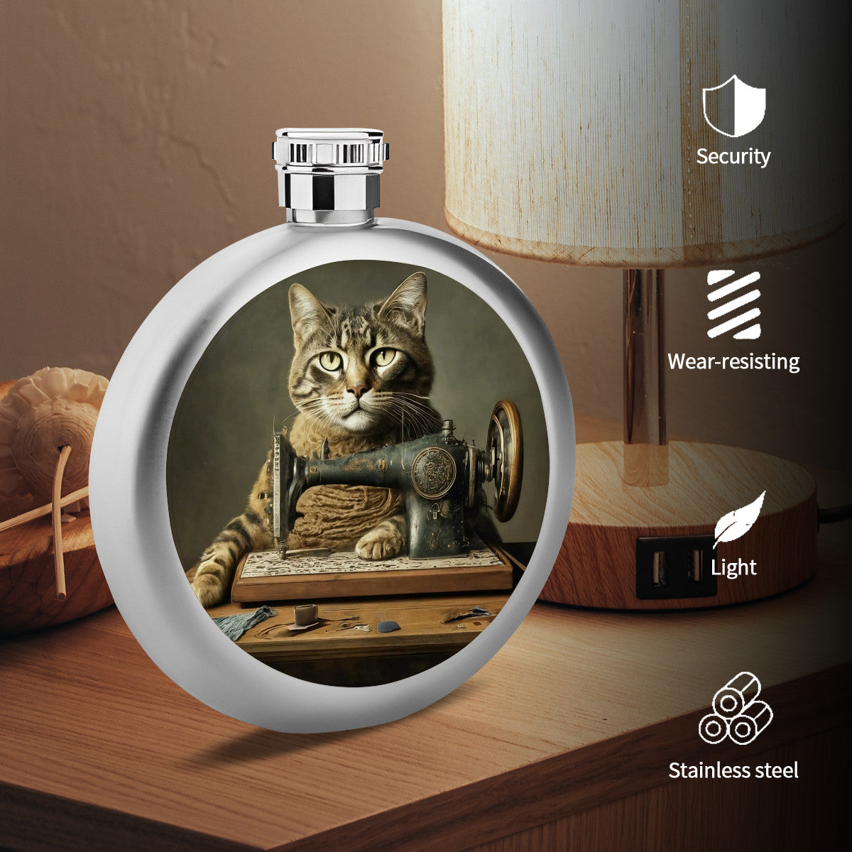 Flask with "Sewing Cats" design – The Perfect Gift for People who Love to Sew