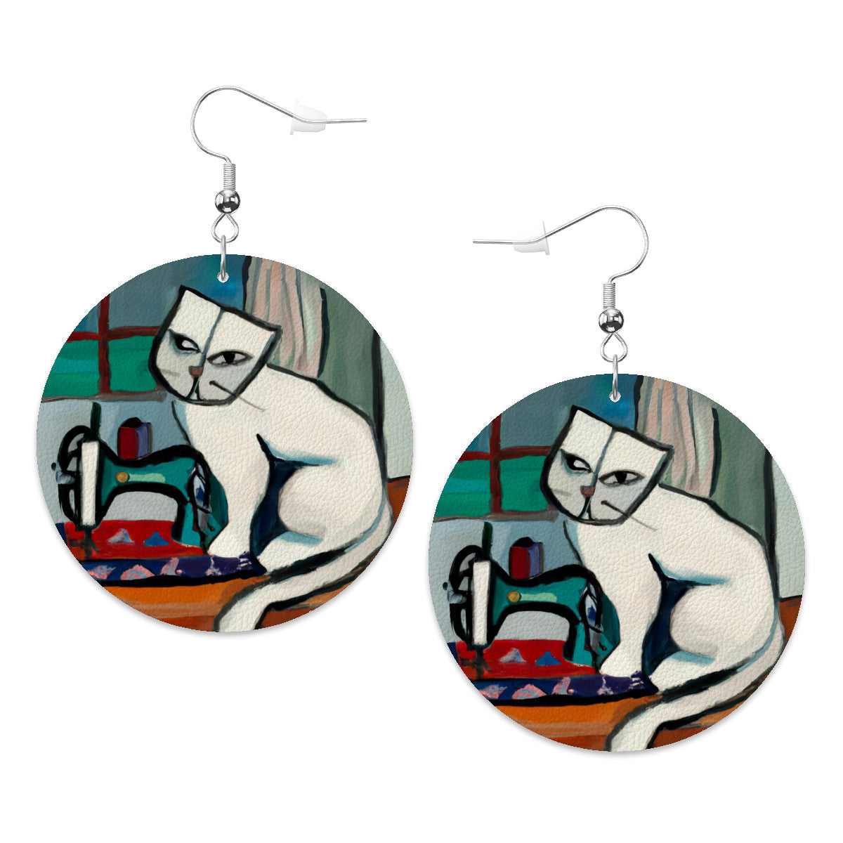 Circle Drop Earrings with "Sewing Cats" design – The Perfect Gift for People who Love to Sew