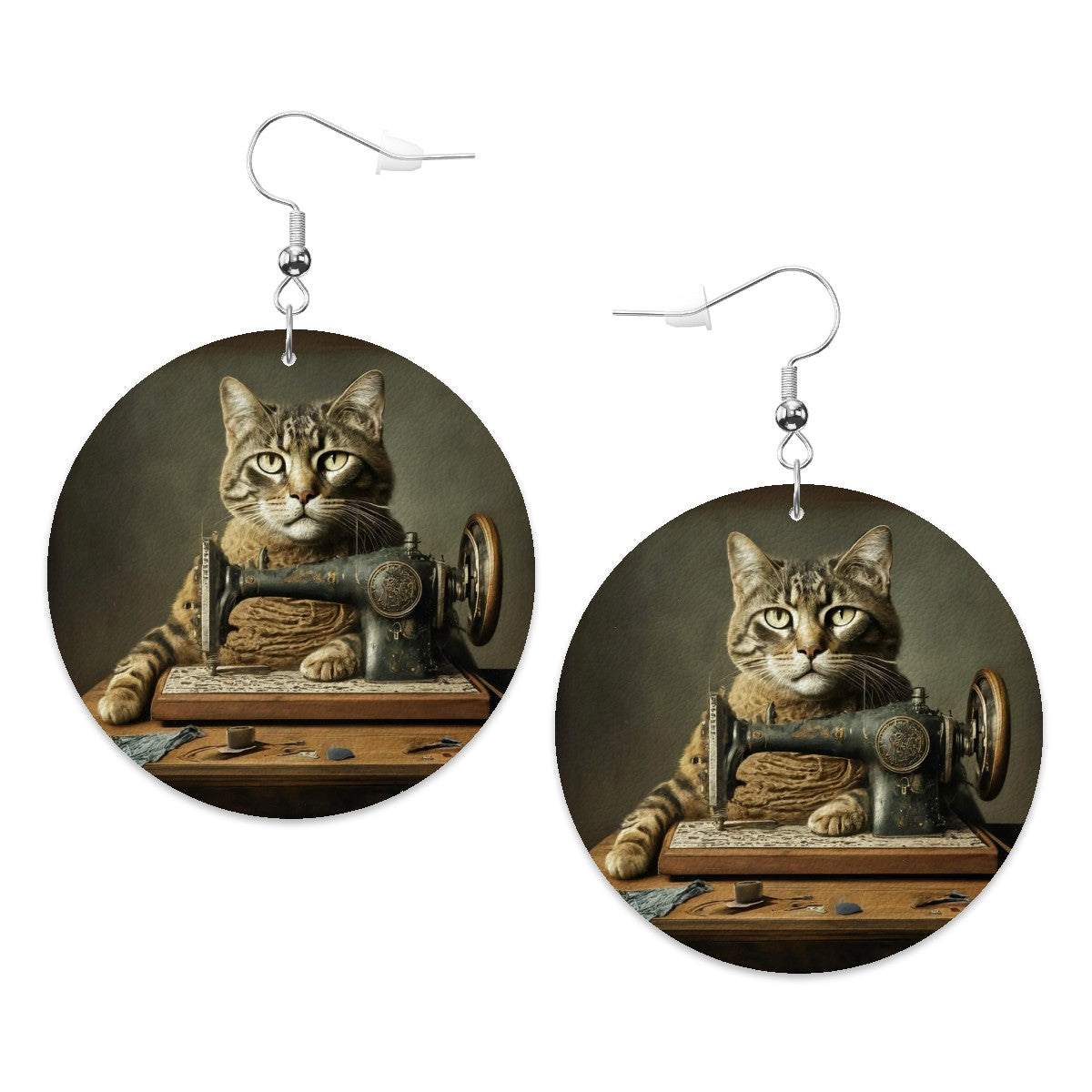 Circle Drop Earrings with "Sewing Cats" design – The Perfect Gift for People who Love to Sew