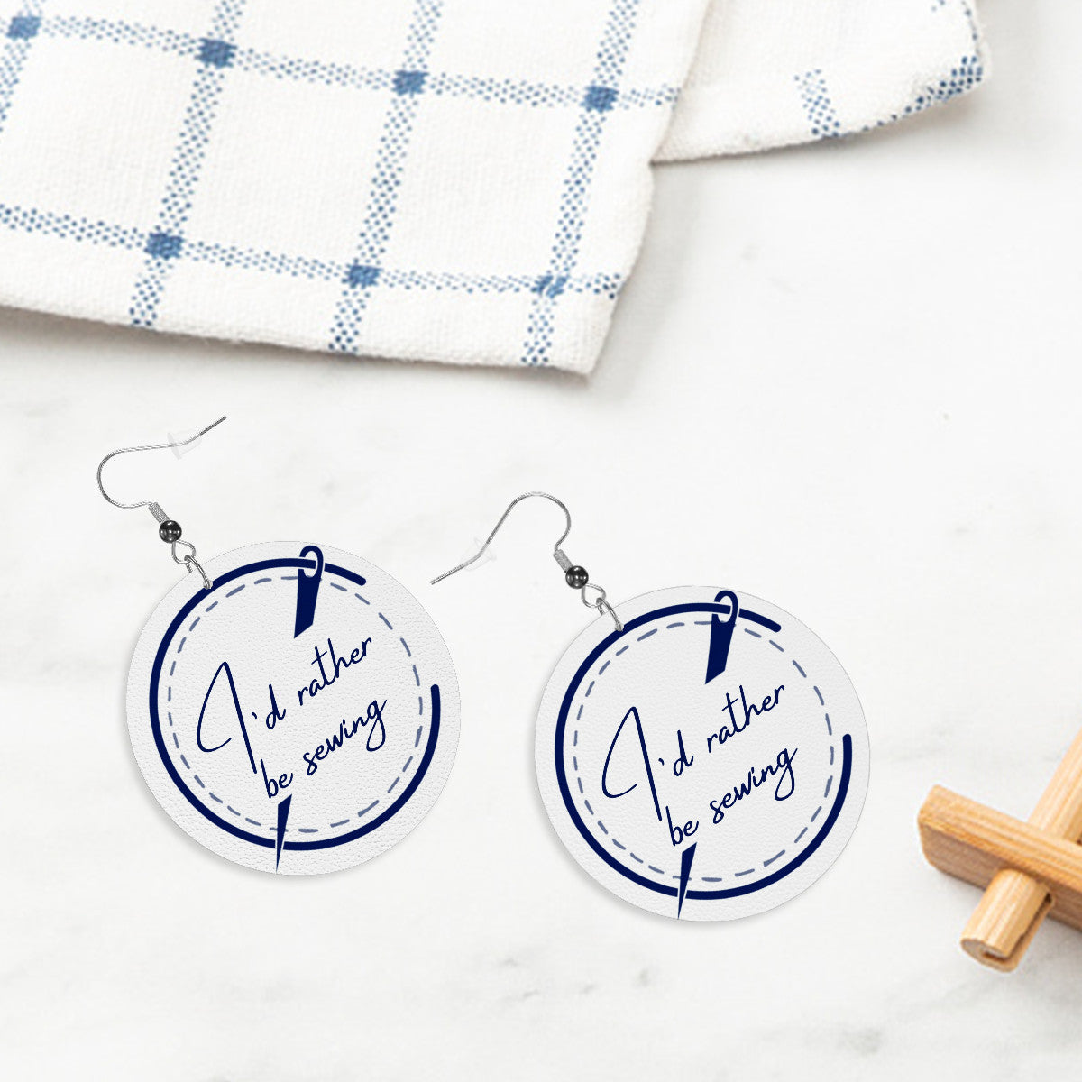 Circle Drop Earrings with "I'd Rather be Sewing" design – The Perfect Gift for People who Love to Sew